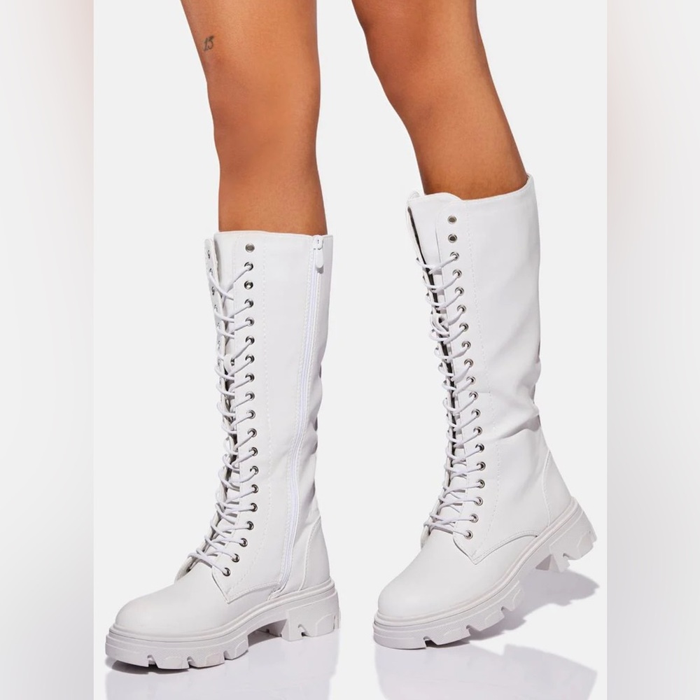 Vegan Leather Knee High Combat Boots